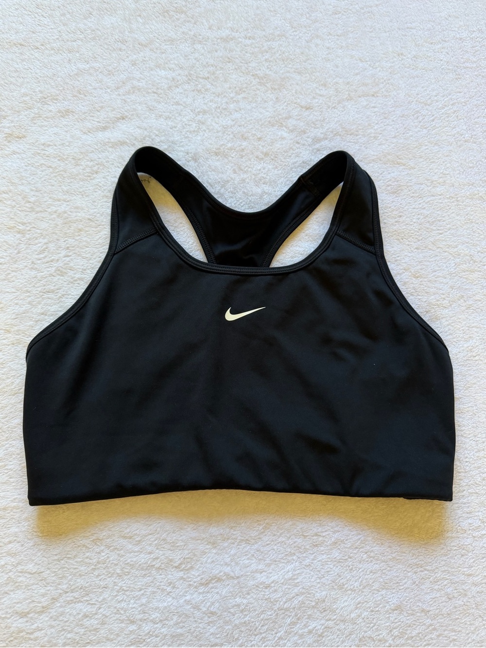Nike Dri-Fit Racerback Sports Bra in Black, Center Swoosh, Women's Large